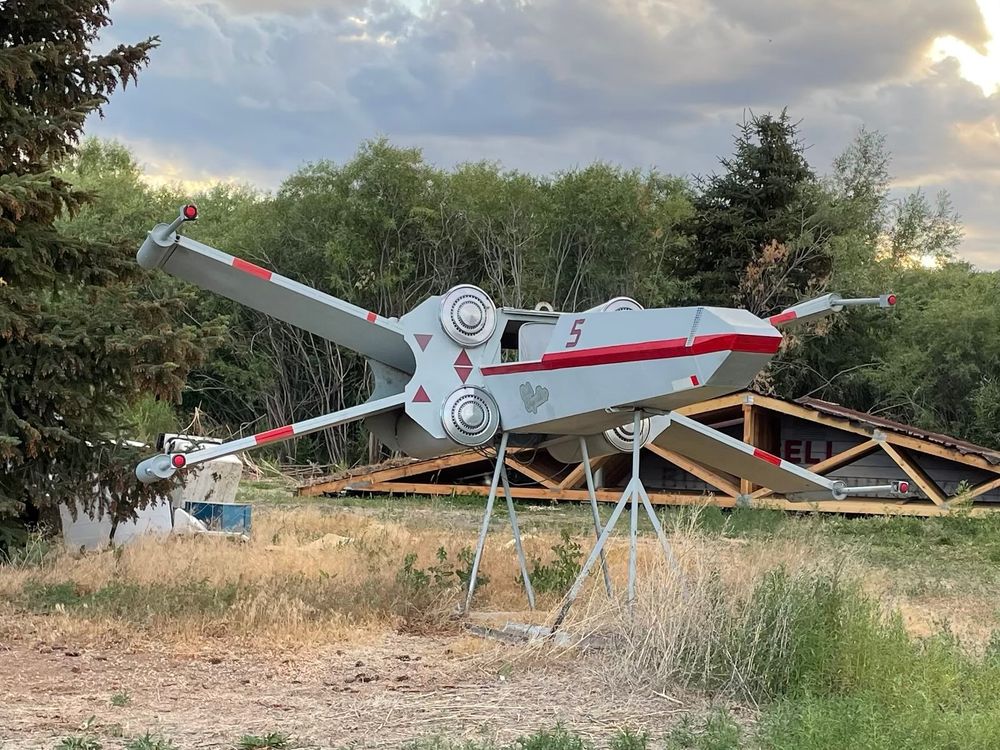 An X-Wing out in the middle of nowhere made of found junk!