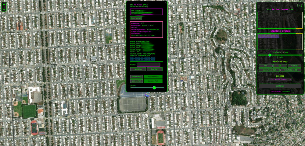 A screenshot of my mesh drone mapper, showing it caught a drone...