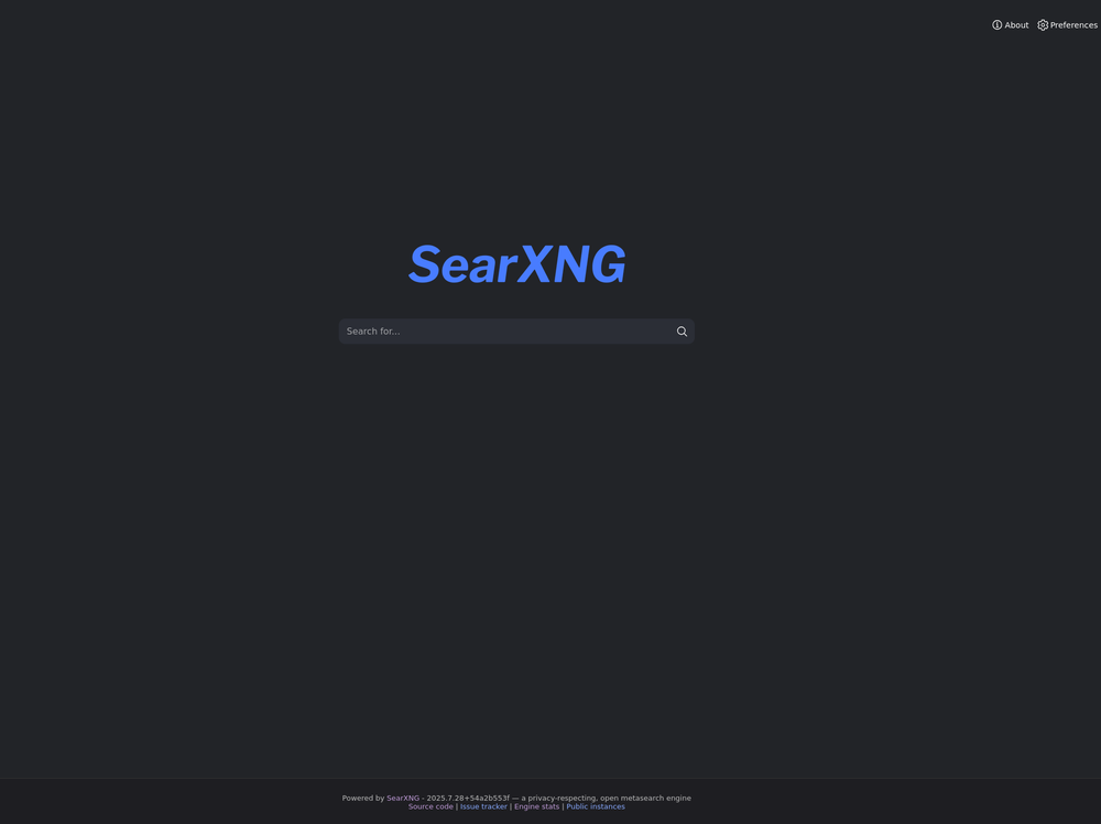 A SearXNG meta search engine page, newly running on the Wrew's infra.